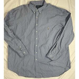 Ralph Lauren Shirt Mens 3XLT Blue Plaid Button Down Classic Fit Pony‎ Logo Tall